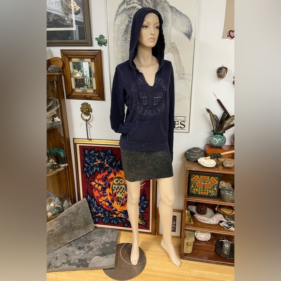 Dark Indigo Blue Pull Over Hoodie - Picture 2 of 5